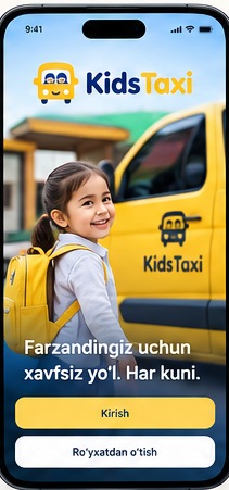 KidsTaxi ilovasining kirish ekrani