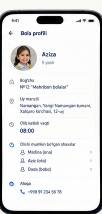 Bola profili: bog'cha, manzil va ruxsat etilgan shaxslar